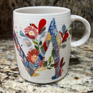Anthropologie Starla M Halfmann “ M “ Initial Monogram Floral Ceramic Mug